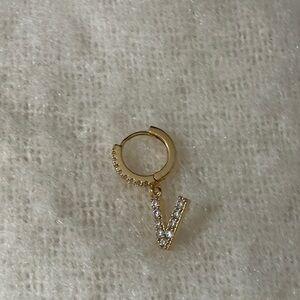 Gold Initial V Hoop Earring